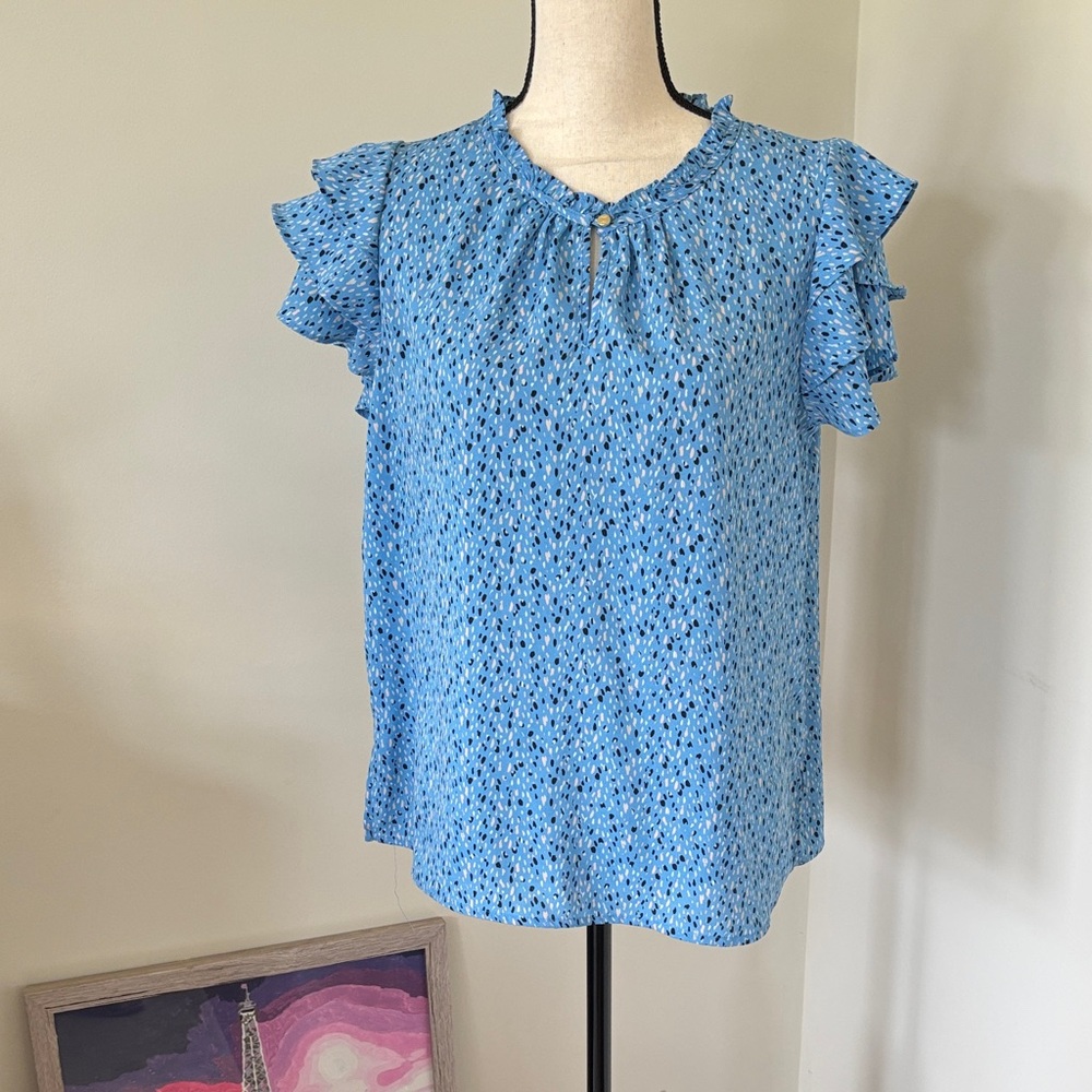 Liz Claiborne Light Blue Ruffle Sleeve Blouse - Picture 1 of 4